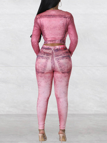 Crop Top Gradient Skinny Pants Set Bo2121