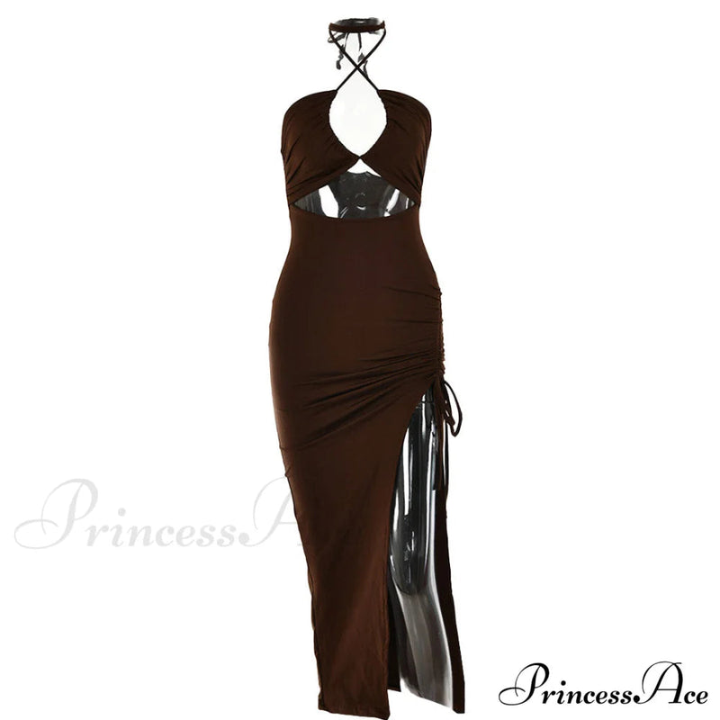 High Split Cowl Neck Open Classic Back Mini Dress - Multicolor