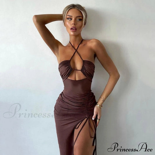 High Split Cowl Neck Open Classic Back Mini Dress - Multicolor