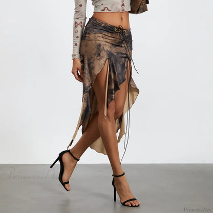 High Split Print Skirt