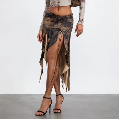 High Split Print Skirt