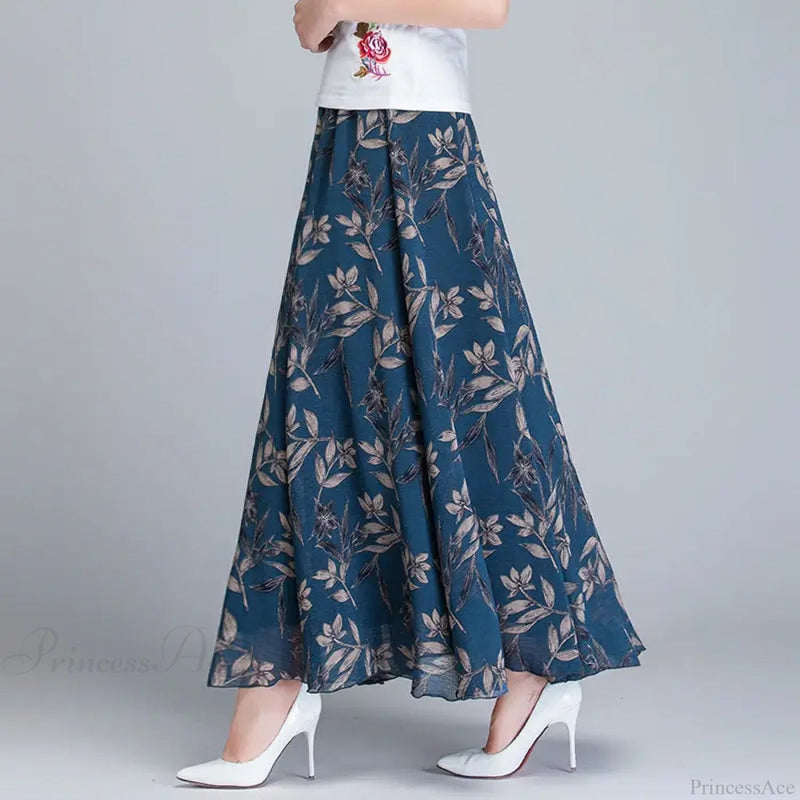 High Waist Elastic Waist Midi Full Long Skirt