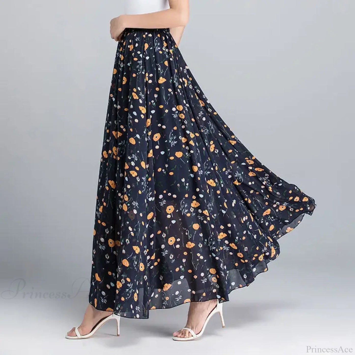High Waist Elastic Waist Midi Full Long Skirt