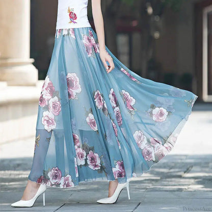 High Waist Elastic Waist Midi Full Long Skirt