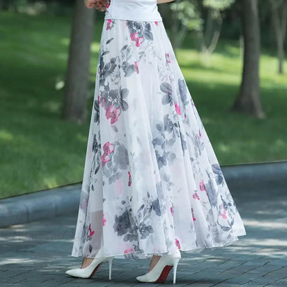 High Waist Elastic Waist Midi Full Long Skirt