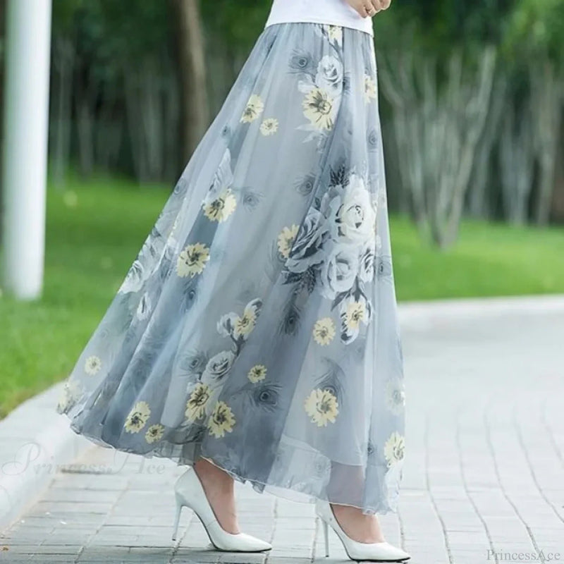 High Waist Elastic Waist Midi Full Long Skirt