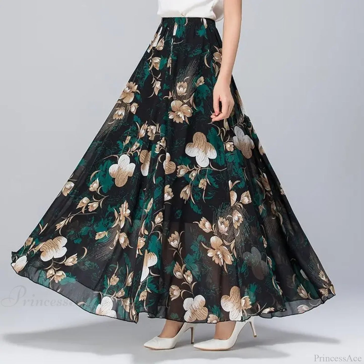 High Waist Elastic Waist Midi Full Long Skirt