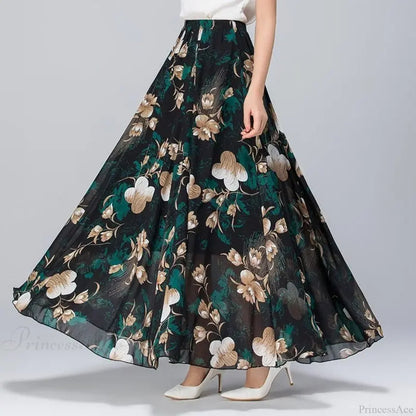 High Waist Elastic Waist Midi Full Long Skirt