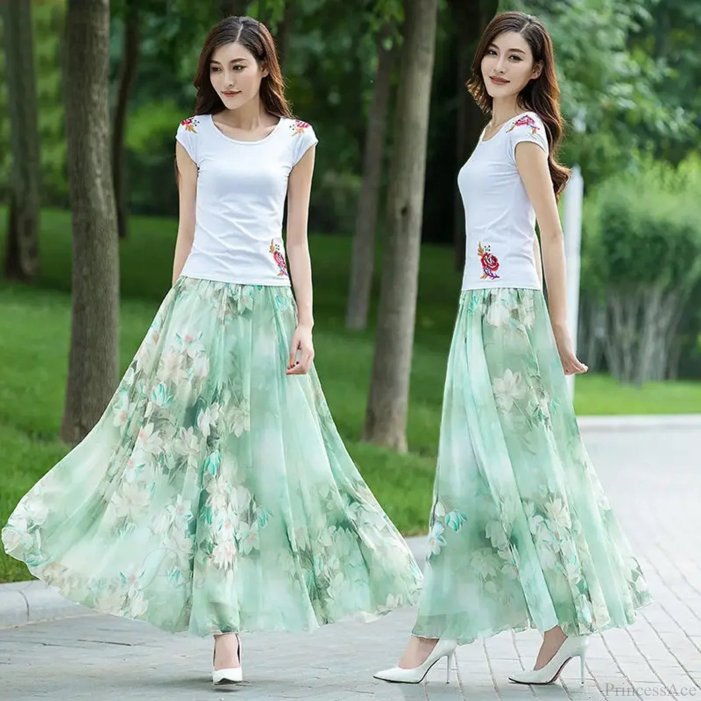High Waist Elastic Waist Midi Full Long Skirt
