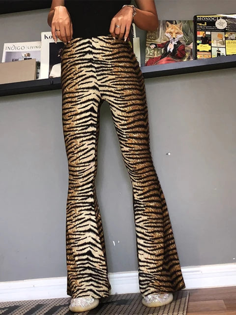 High Waist Leopard Print Flare Leggings Autumn Winter Bodycon Trousers Club Pants