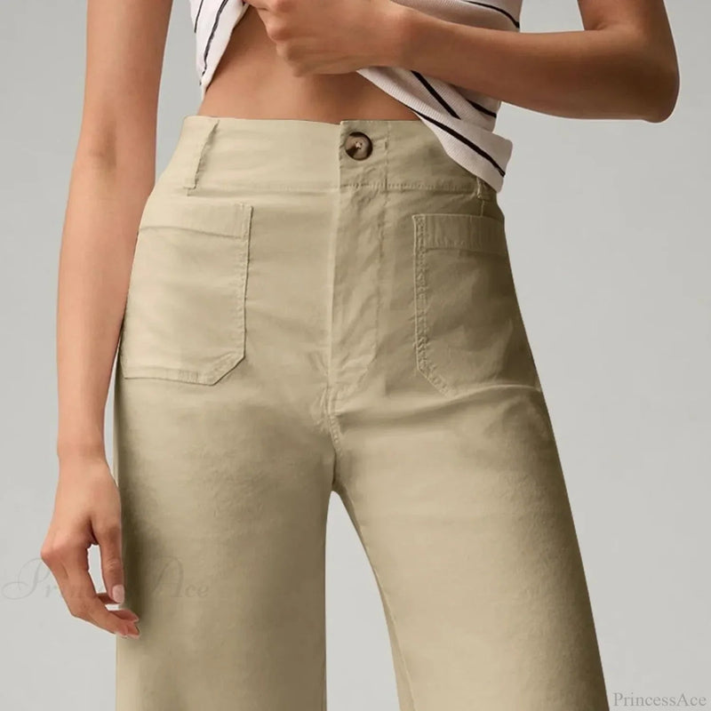 High Waist Patch Pocket Straight Pants