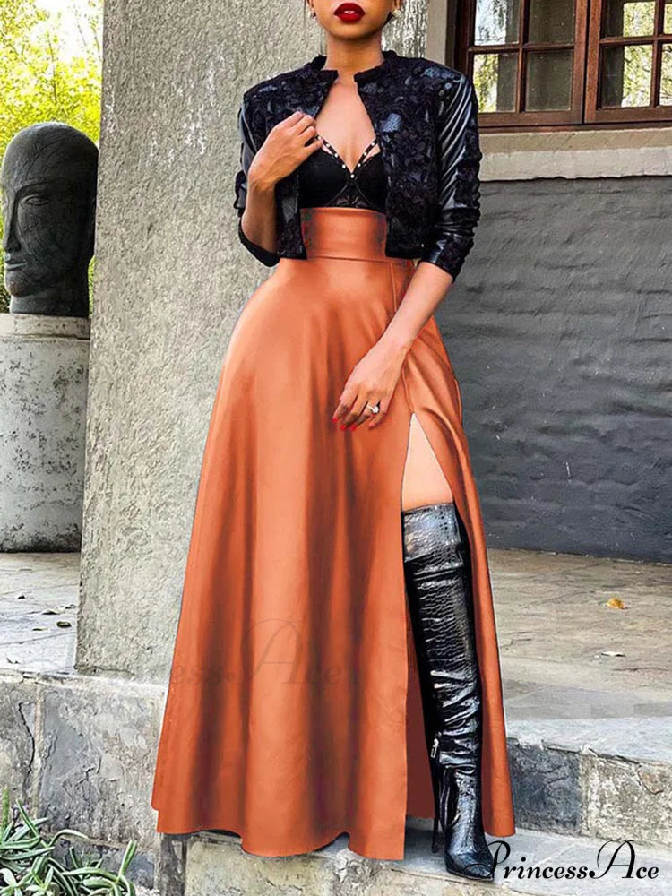 High Waist Seamed Trim Vegan Mini Skirt