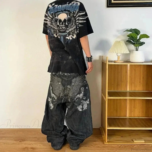 Hip Hop Eerie Rebellious Embroidery Denim Pant
