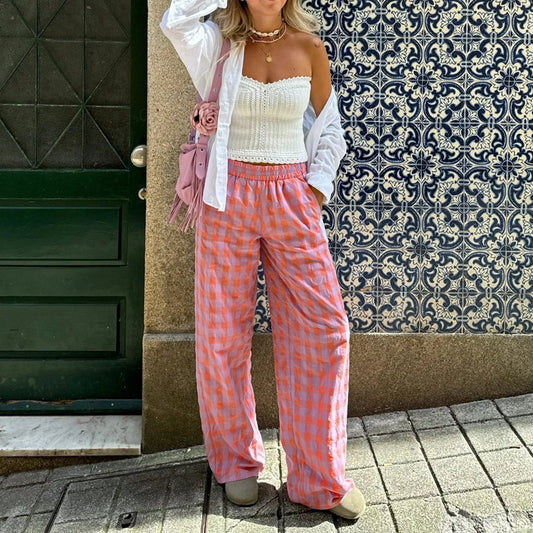 Plaid Loose Wide Leg Palazzo Pant