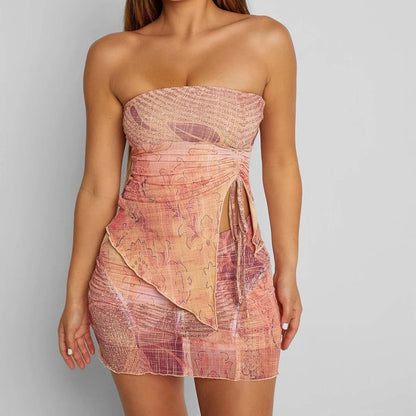 Printed Strapless Tube Top Bodycon Mini Skirt
