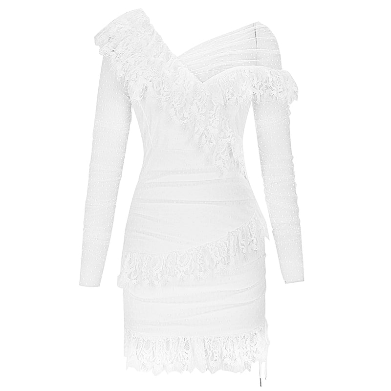 Off Shoulder Asymmetrical Frill Mini Dress Pp19409
