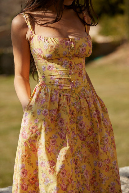 Tatiana Yellow Print Midi Dress