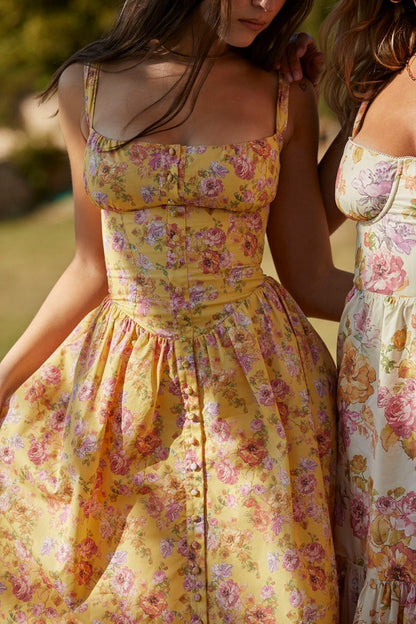 Tatiana Yellow Print Midi Dress
