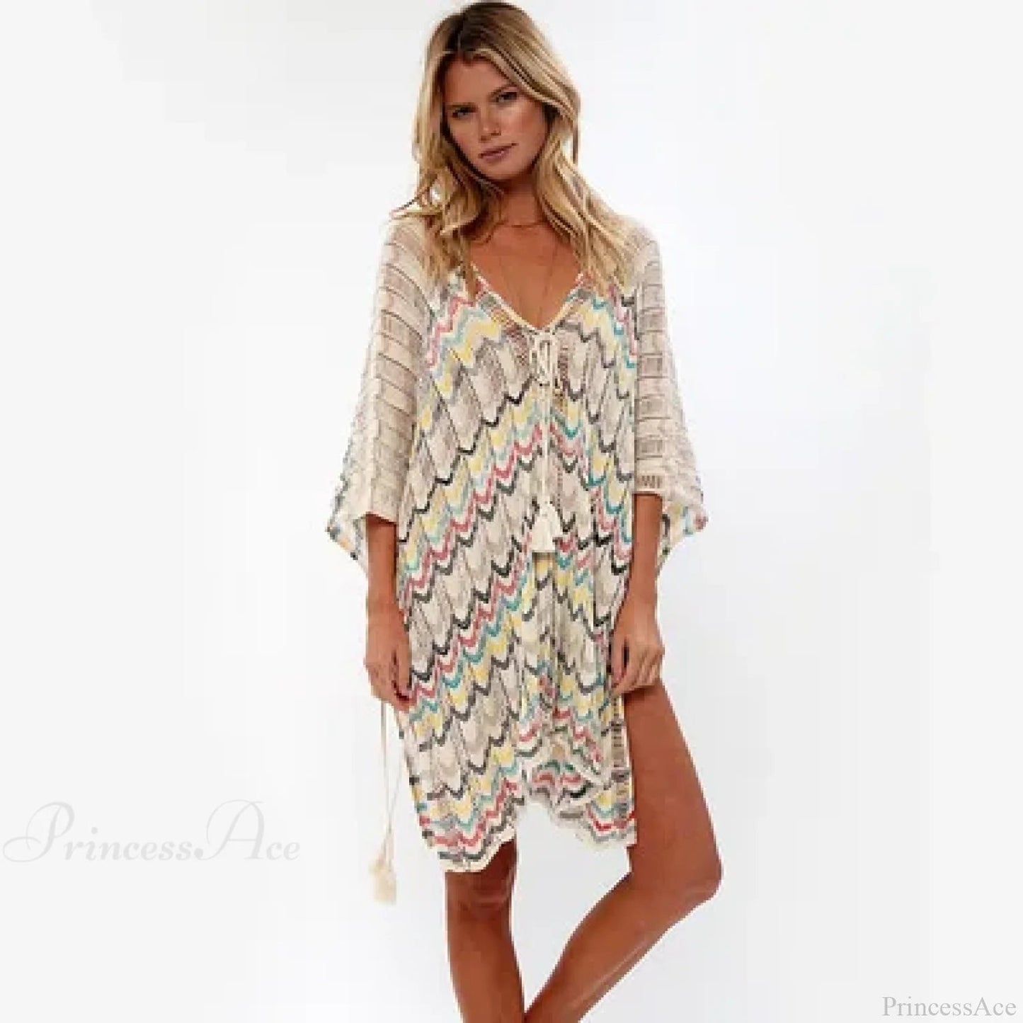 Hollow Deep V-neck Lace Mini Dress Cover Up