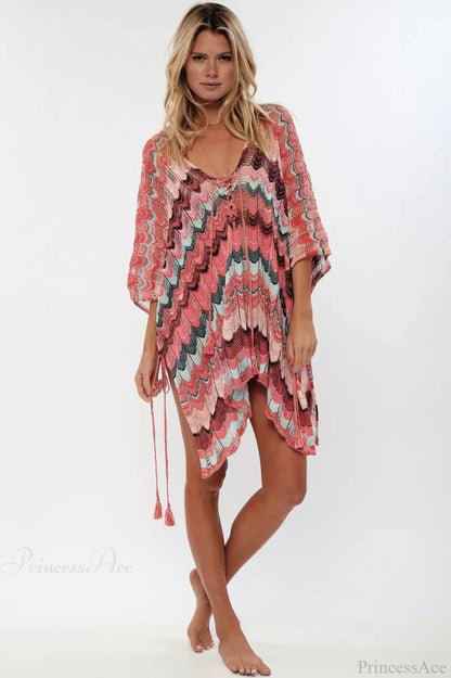 Hollow Deep V-neck Lace Mini Dress Cover Up