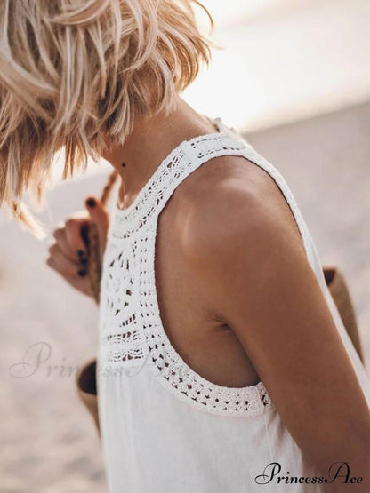 Hollow Lace Patchwork Charming Halterneck A-line Mini Dress