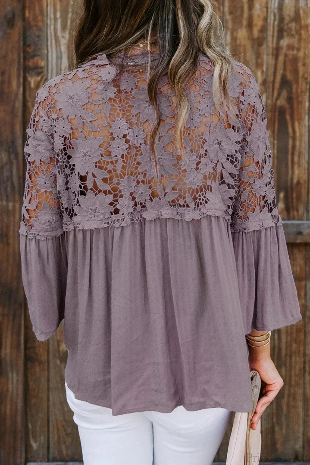 Hollow Out Deep V-neck Flare Sleeve Blouse