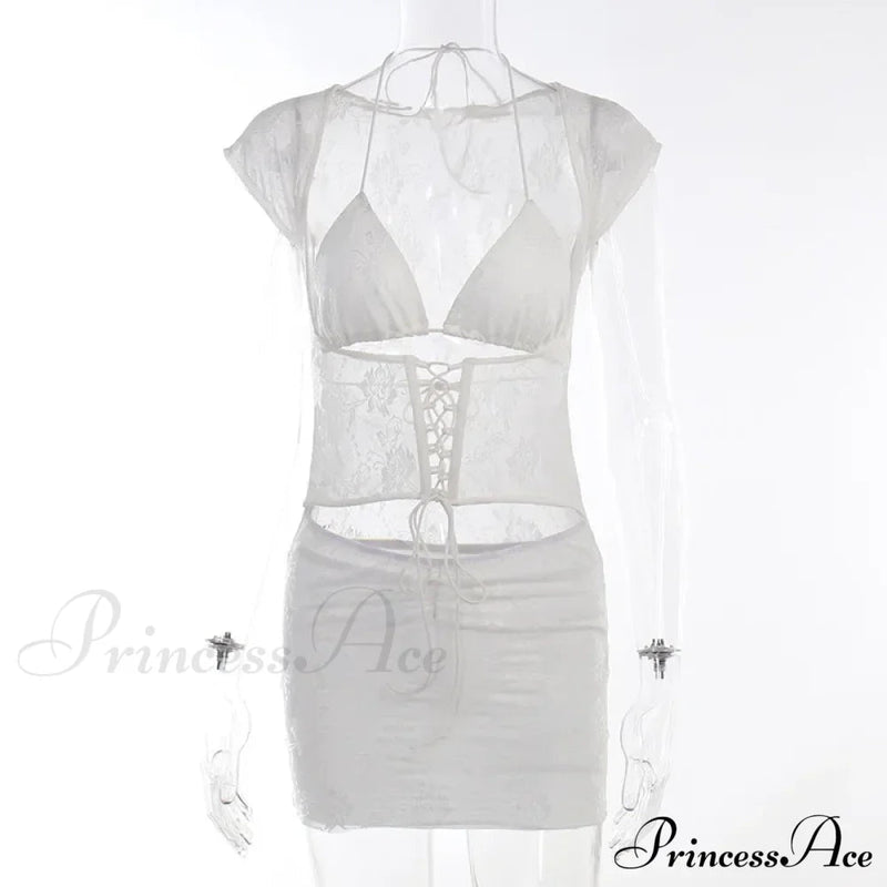 Hollow Out Jacquard Lace Co-ords Set Mini Dress