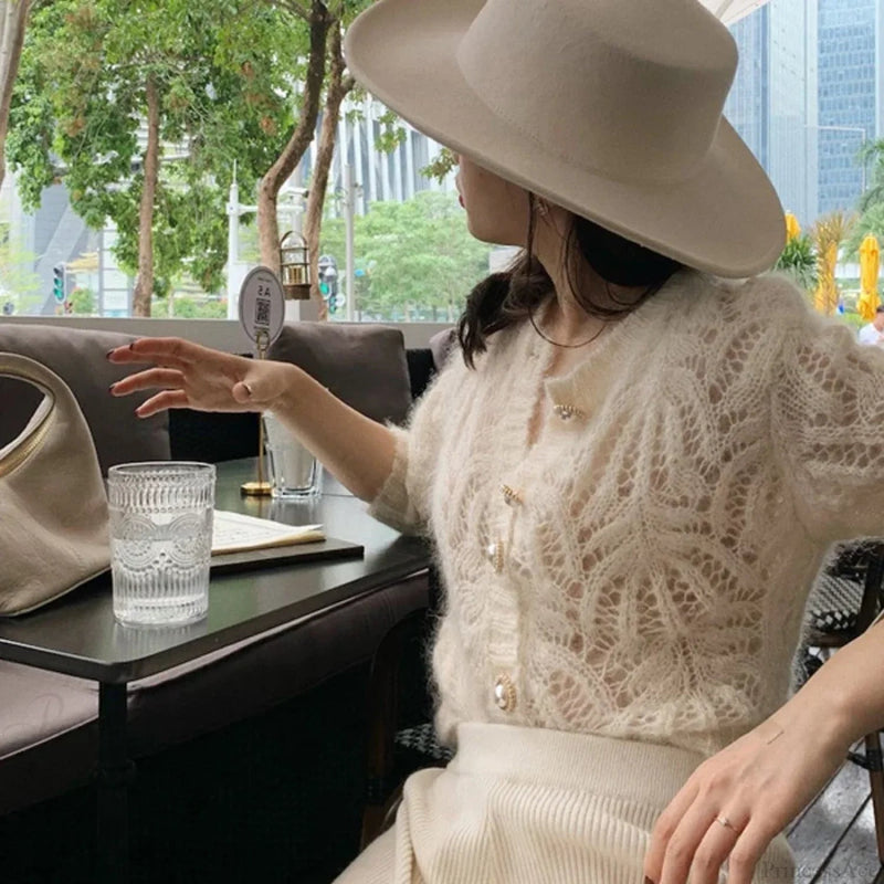 Hollow Out Single Breasted Spring Knit Cardigan