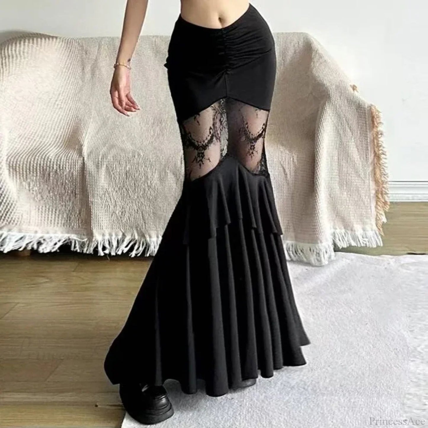Hollow Out Stitching Midi Skirt