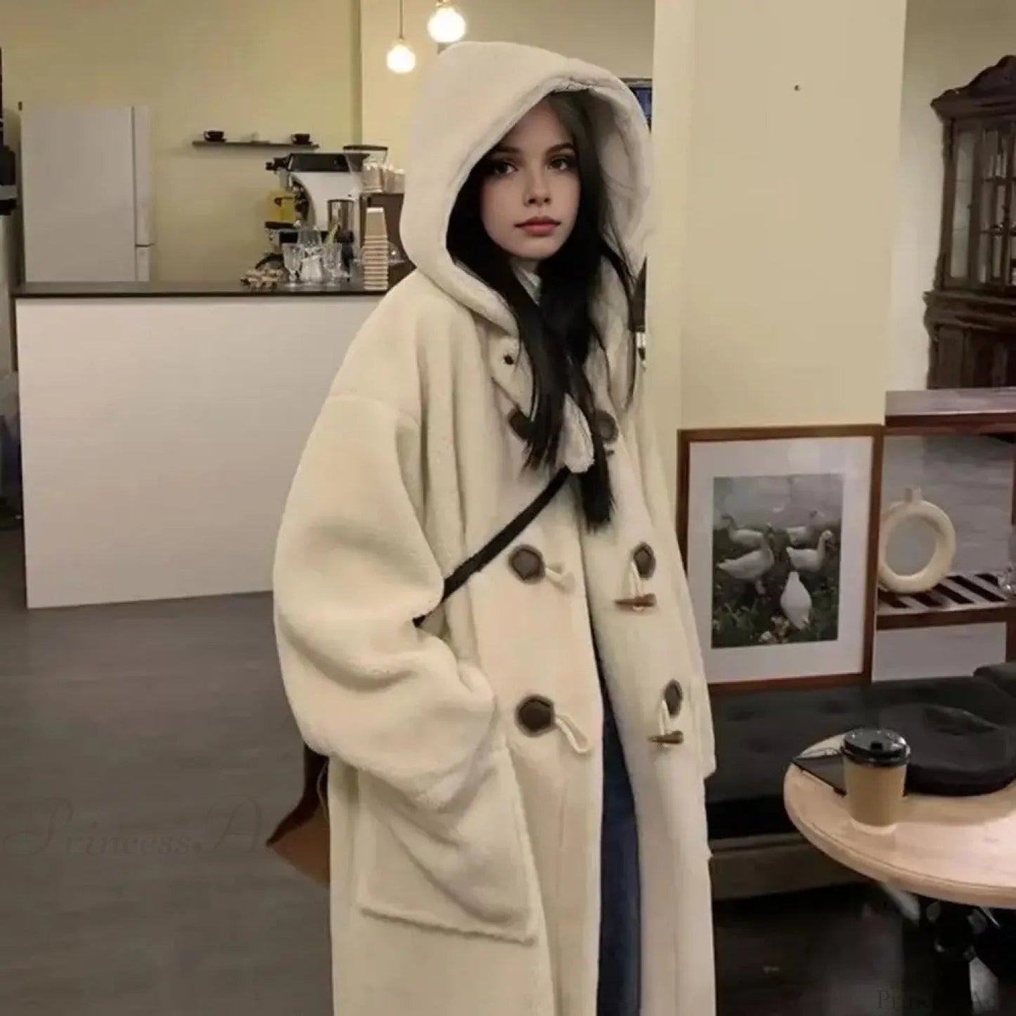 Hooded Fleece Lined Mid-length Overcoat