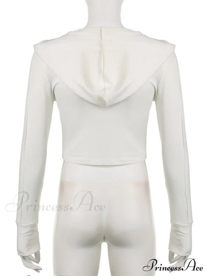 Hooded Ribbed Long Sleeve Deep V Neck Color Slim Fit T-shirts