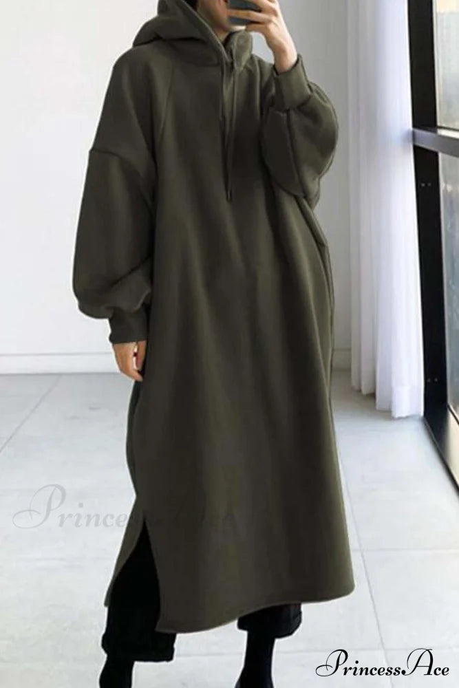 Hooded Sweatshirt Dress With Drop Shoulder