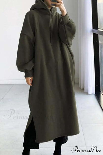 Hooded Sweatshirt Dress With Drop Shoulder