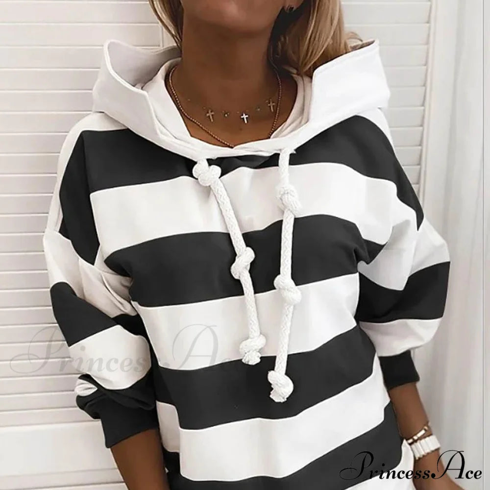 Hoodie Striped Pullover Sweatshirt