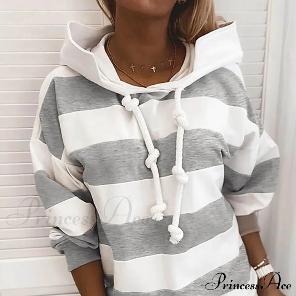 Hoodie Striped Pullover Sweatshirt