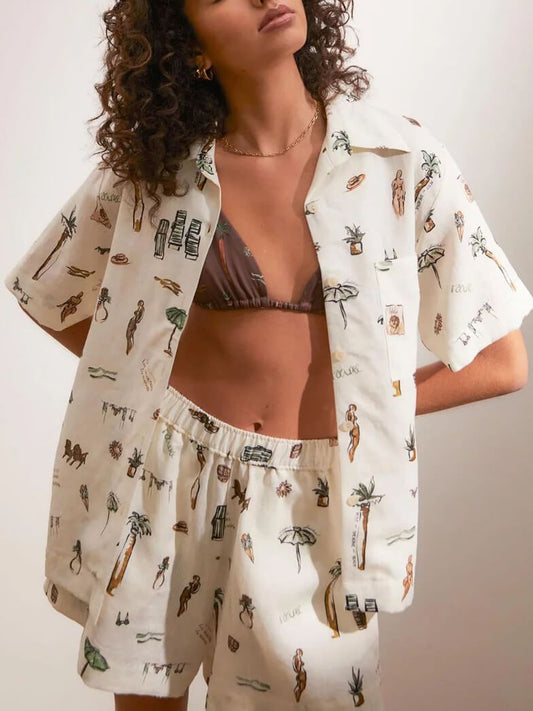 Printed Loose Shorts Two-piece Set