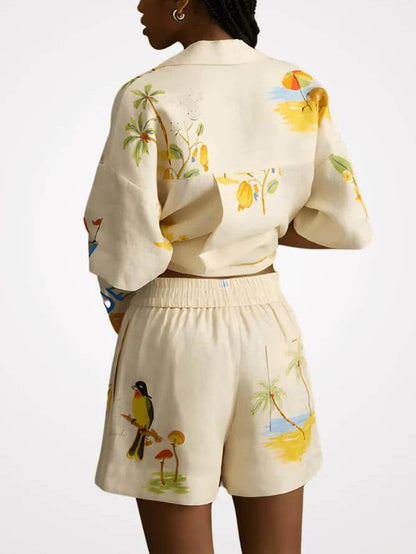 Unique Holiday Folk Print Loose Shorts Two-piece Set