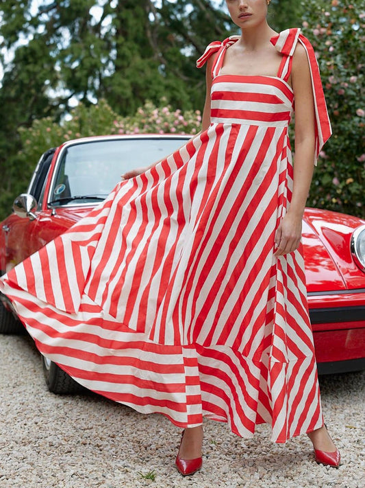 Hidden Striped Turtle High Waisted Maxi Dress-poppy & Antique Stripe