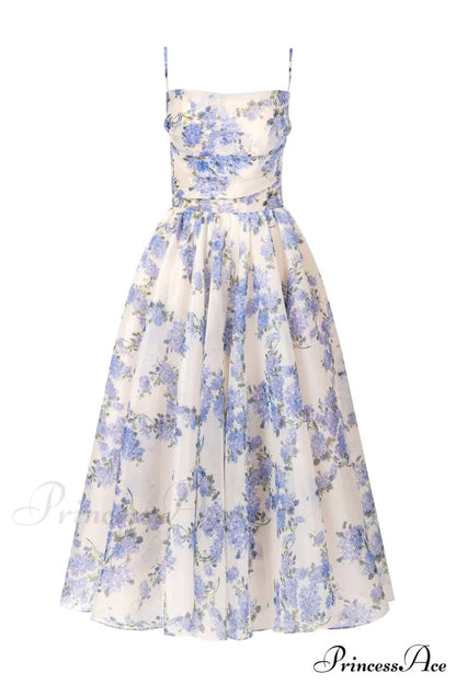 Hydrangea Spaghetti Stylish Strap Midi Dress