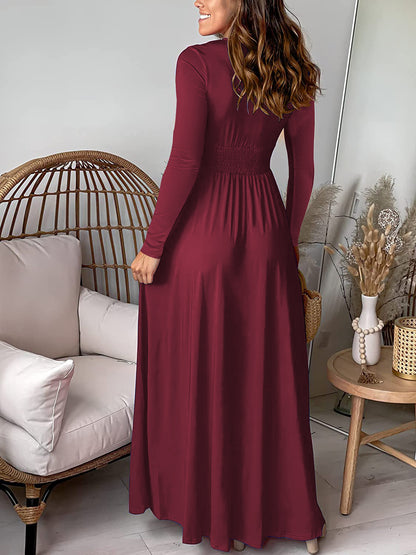 Slit V Neck Long Sleeves Maxi Dress