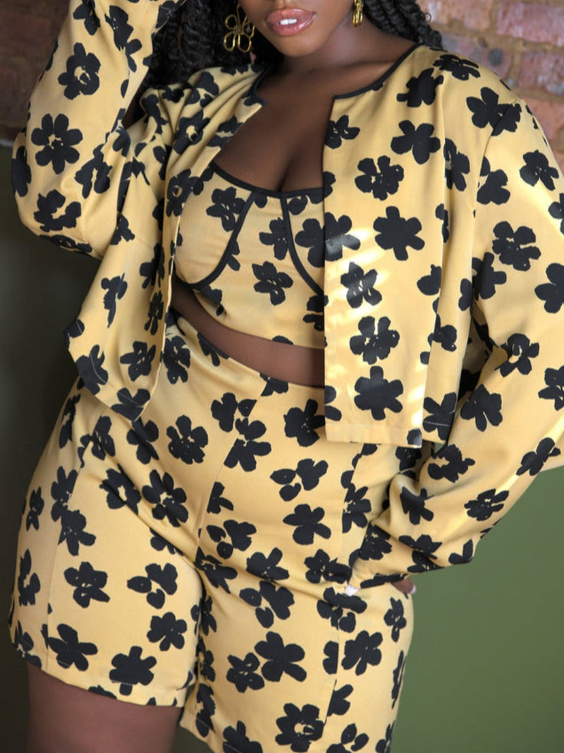 Pattern Print Skinny Two-piece Shorts Set Bo50116