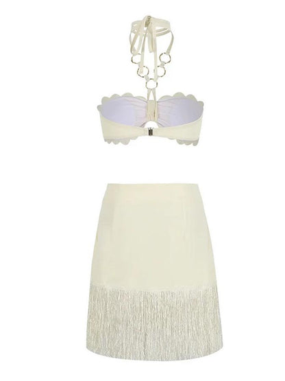 Lace Backless Bandeau Top and Skirt