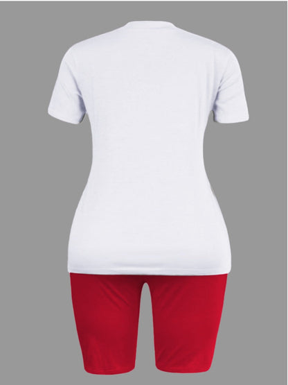 Round Neck Letter Print Shorts Set Ar508