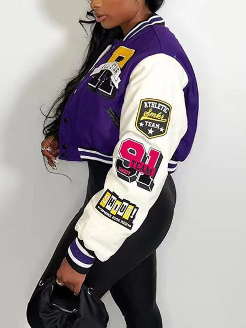 Letter Print Varsity Jacket Pants Set Ar50107