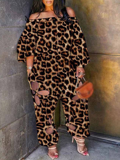Off the Shoulder Camo Print Cut Out Jumpsuit Ar5022