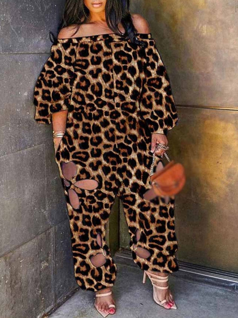 Off the Shoulder Camo Print Cut Out Jumpsuit Ar5022