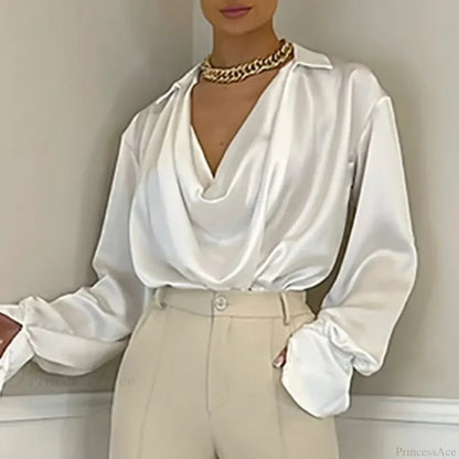 Ice Silk Loose Satin Long Sleeve Blouse