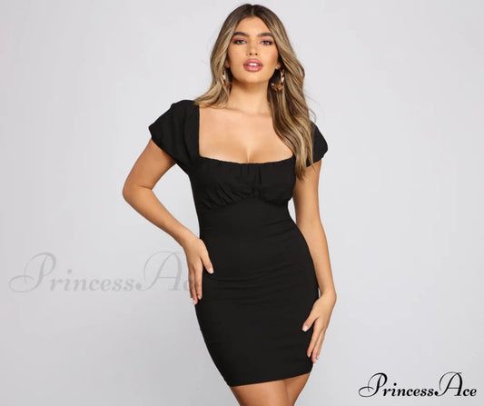 Iconic Glam Puff Charming Sleeve Mini Dress