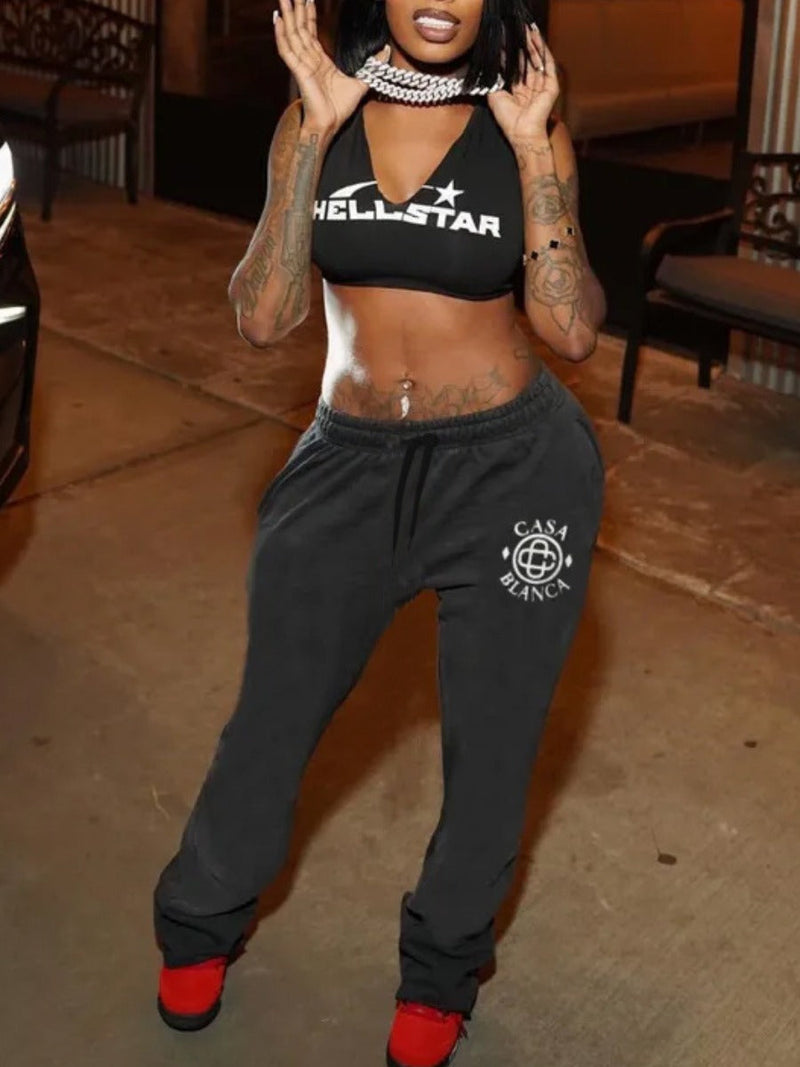 Letter Print Drawstring Sweatpants At8037