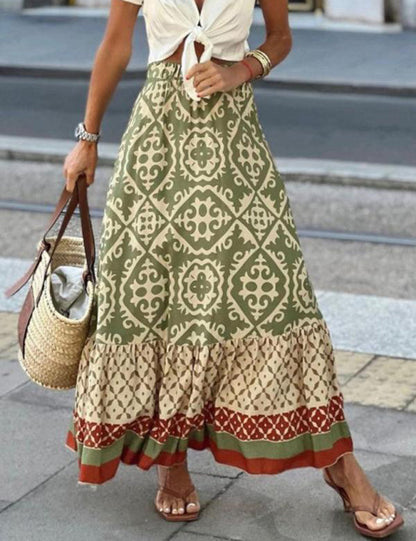 Baroque Tribal Print Maxi Skirt in Black